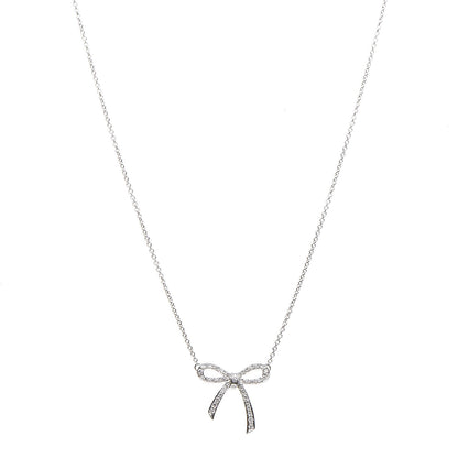 Tiffany Platinum Diamond Mini Bow Pendant Necklace 1 of 8
