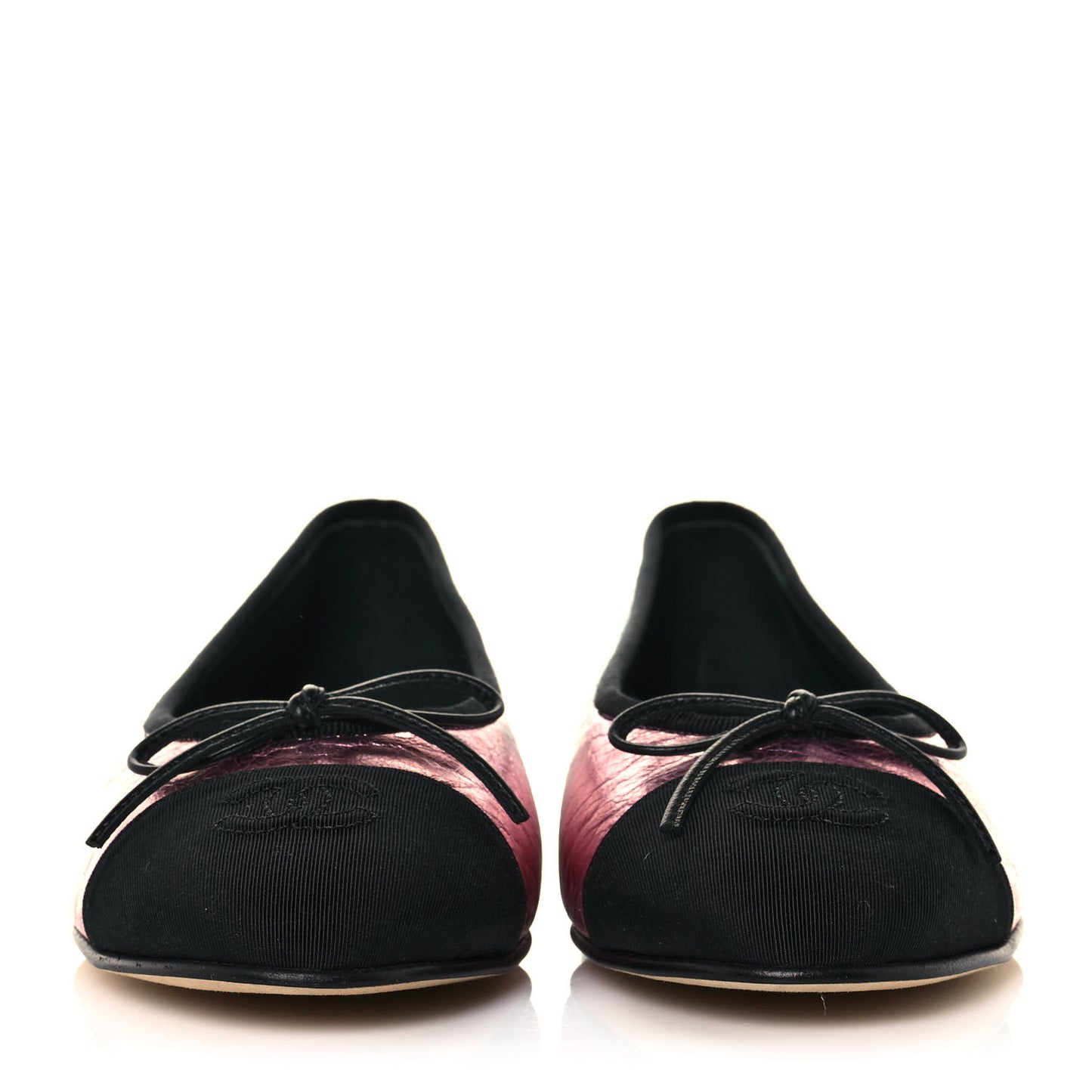 Laminated Calfskin Grosgrain Cap Toe CC Ballerina Flats 38 Multicolor Black