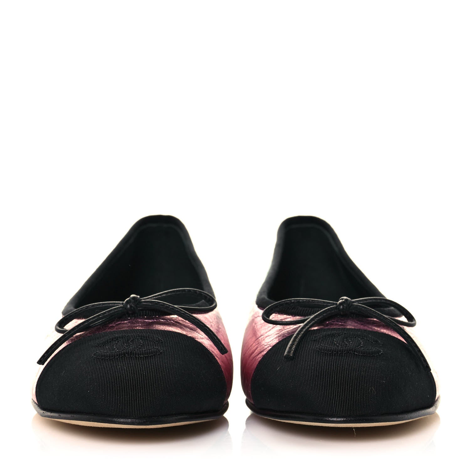 Chanel Laminated Calfskin Grosgrain Cap Toe CC Ballerina Flats 38 Multicolor Black 2 of 9
