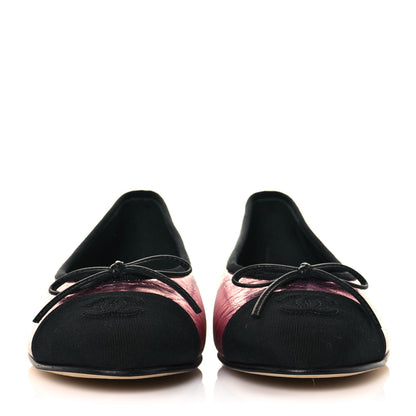 Chanel Laminated Calfskin Grosgrain Cap Toe CC Ballerina Flats 38 Multicolor Black 2 of 9