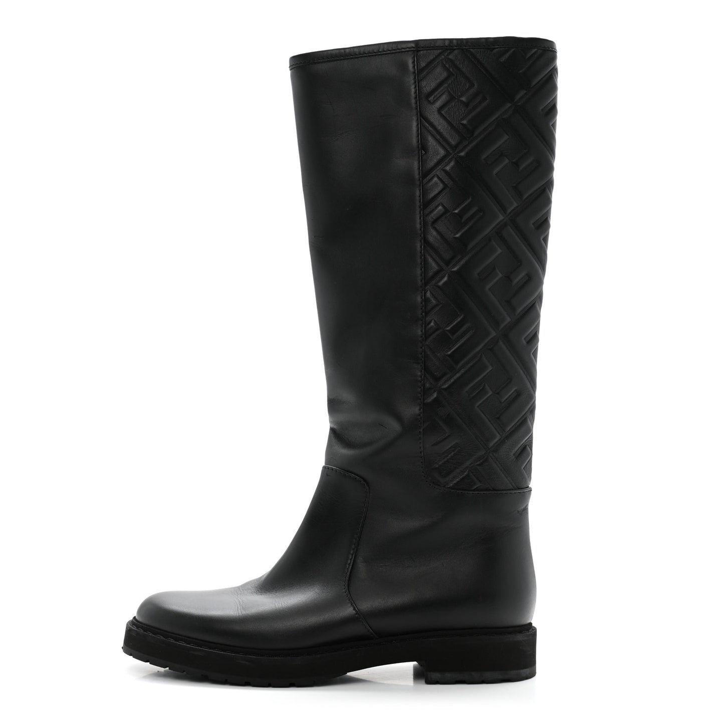 Vitello Nappa FF Embossed Tall Boots 38 Black