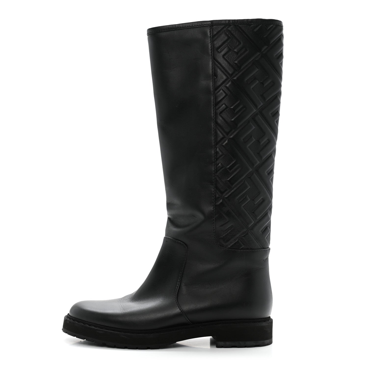 Fendi Vitello Nappa FF Embossed Tall Boots 38 Black 1 of 9