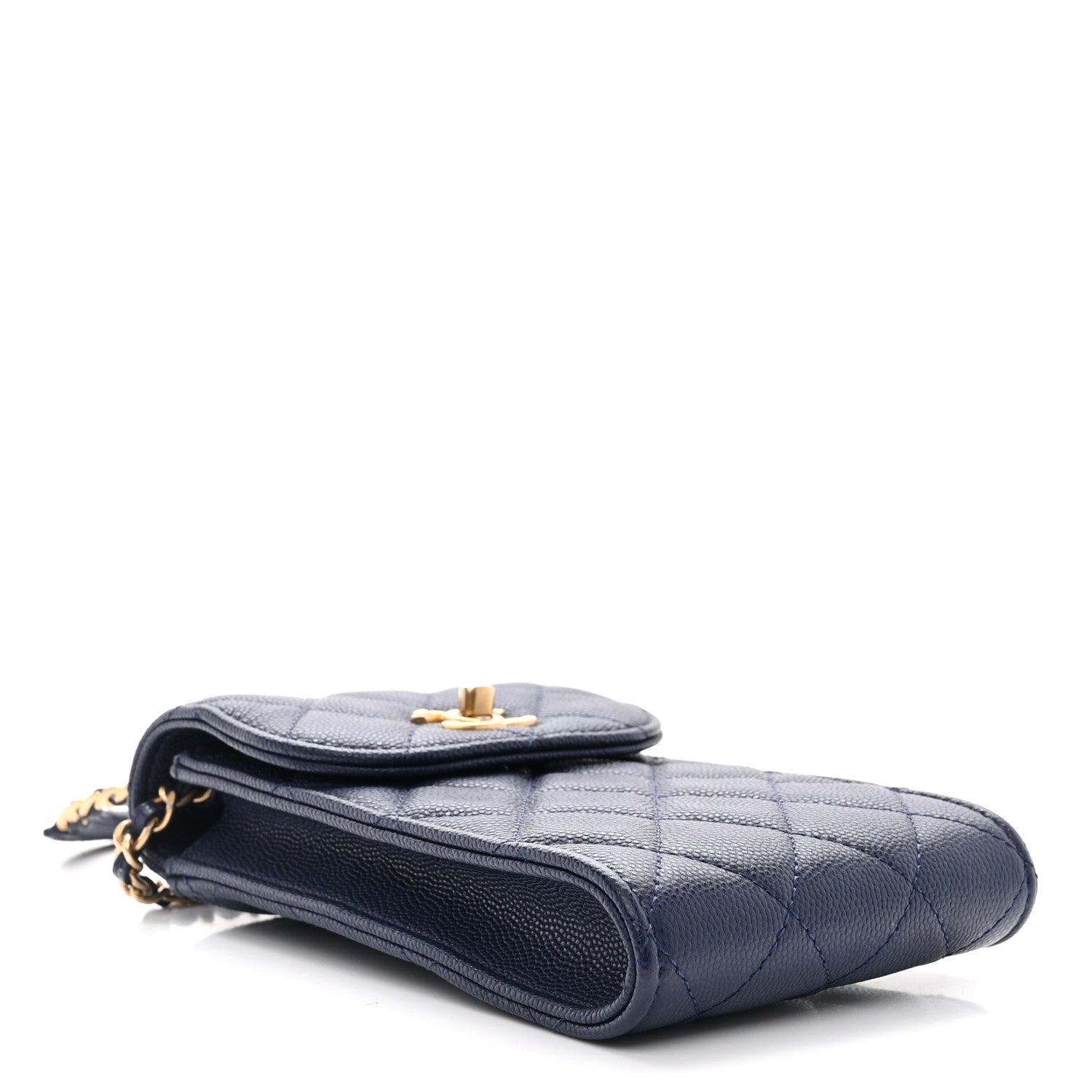 Chanel Caviar Quilted Chain Handle Round Phone Holder Dark Blue 5 of 12