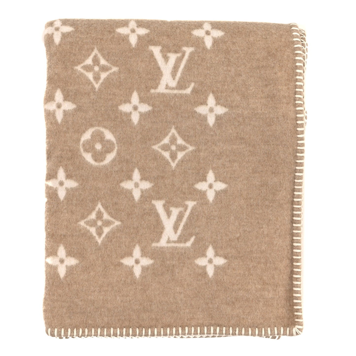 Wool Cashmere Monogram Blanket Beige