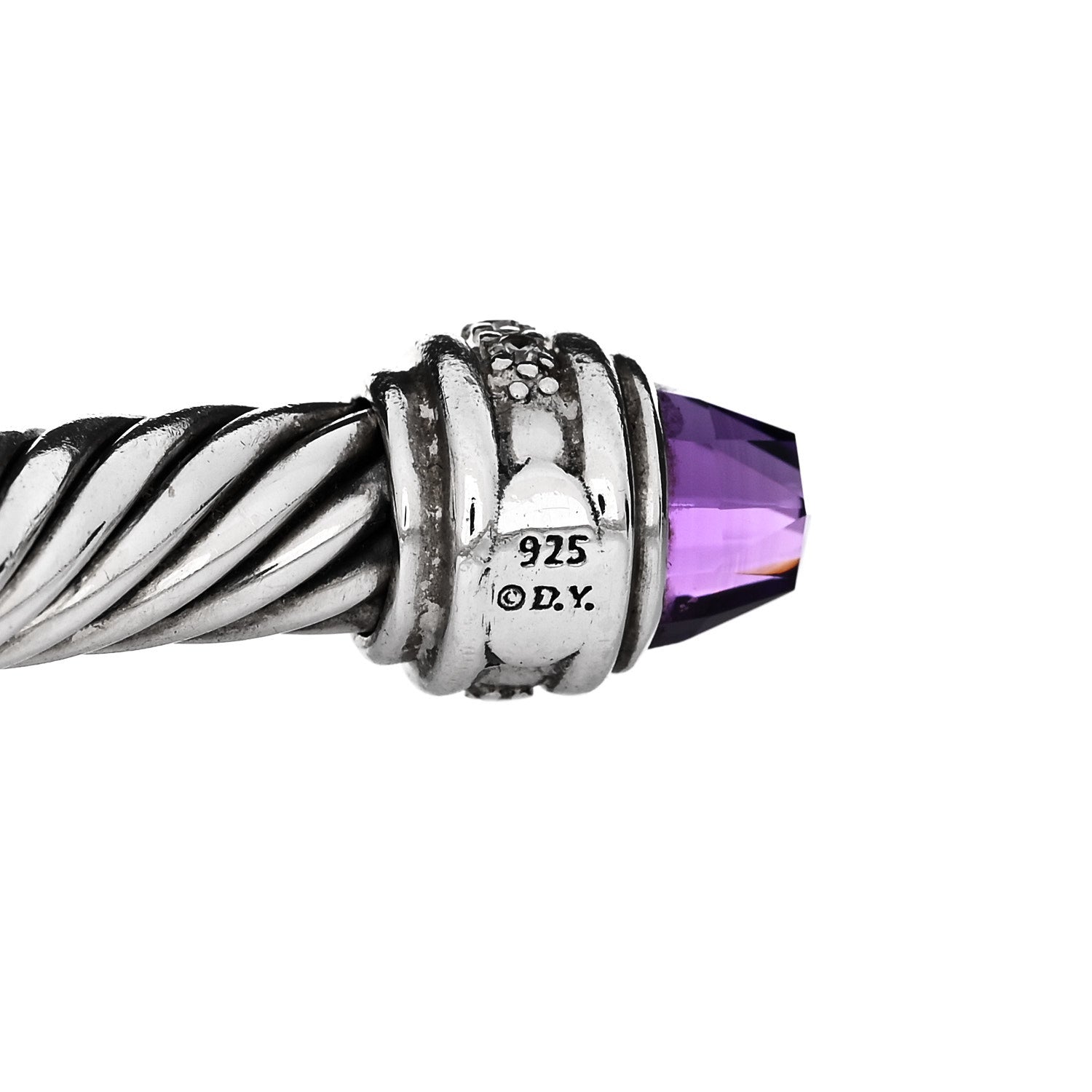 David Yurman Sterling Silver Diamond Amethyst 7mm Cable Classics Bracelet 3 of 3
