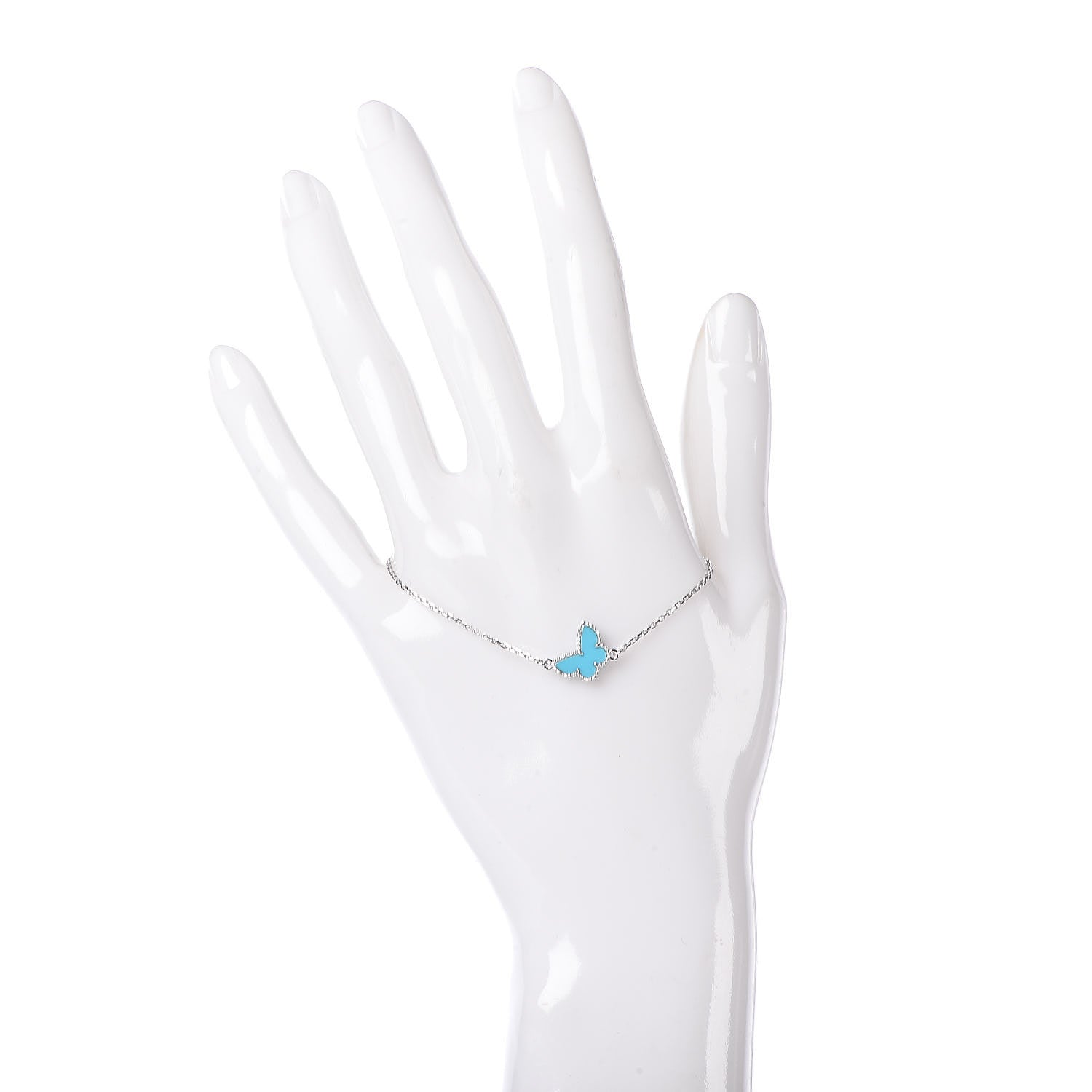Van Cleef & Arpels 18K White Gold Turquoise Sweet Alhambra Butterfly Bracelet 2 of 7