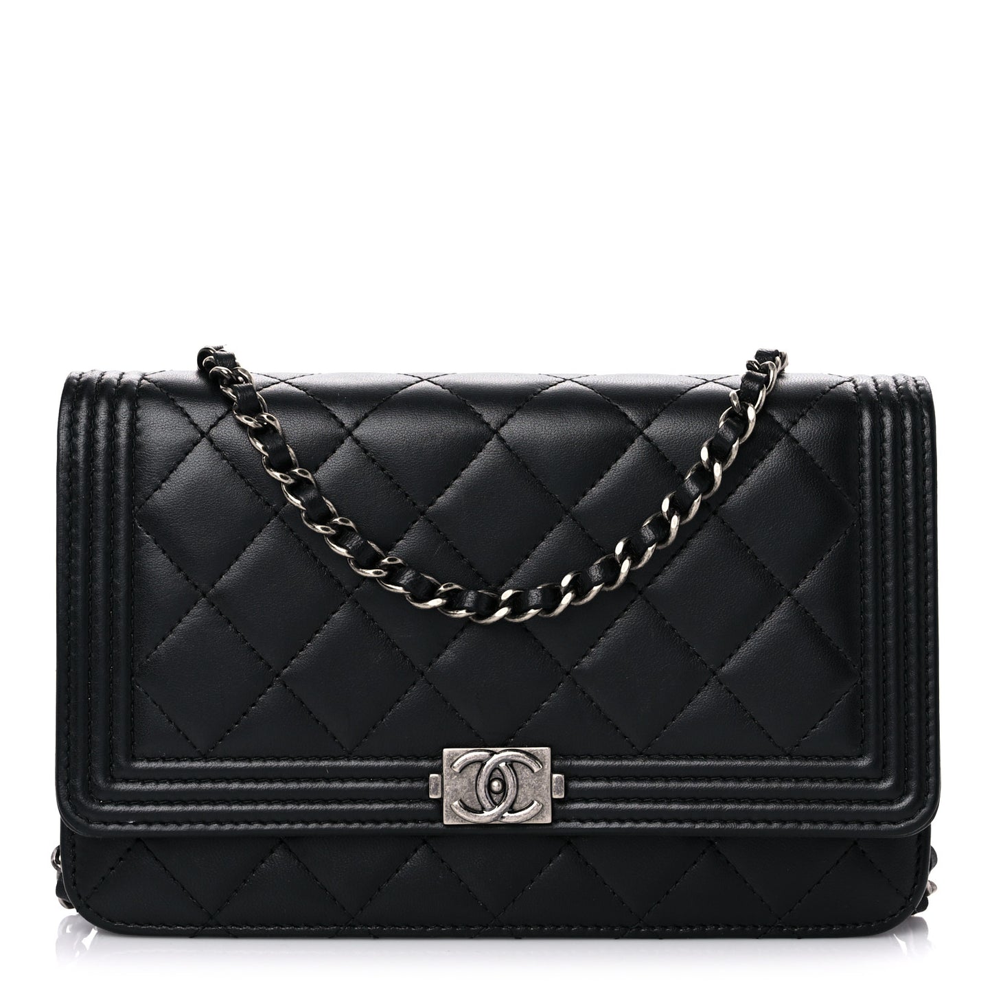 Lambskin Quilted Boy Wallet On Chain WOC Black