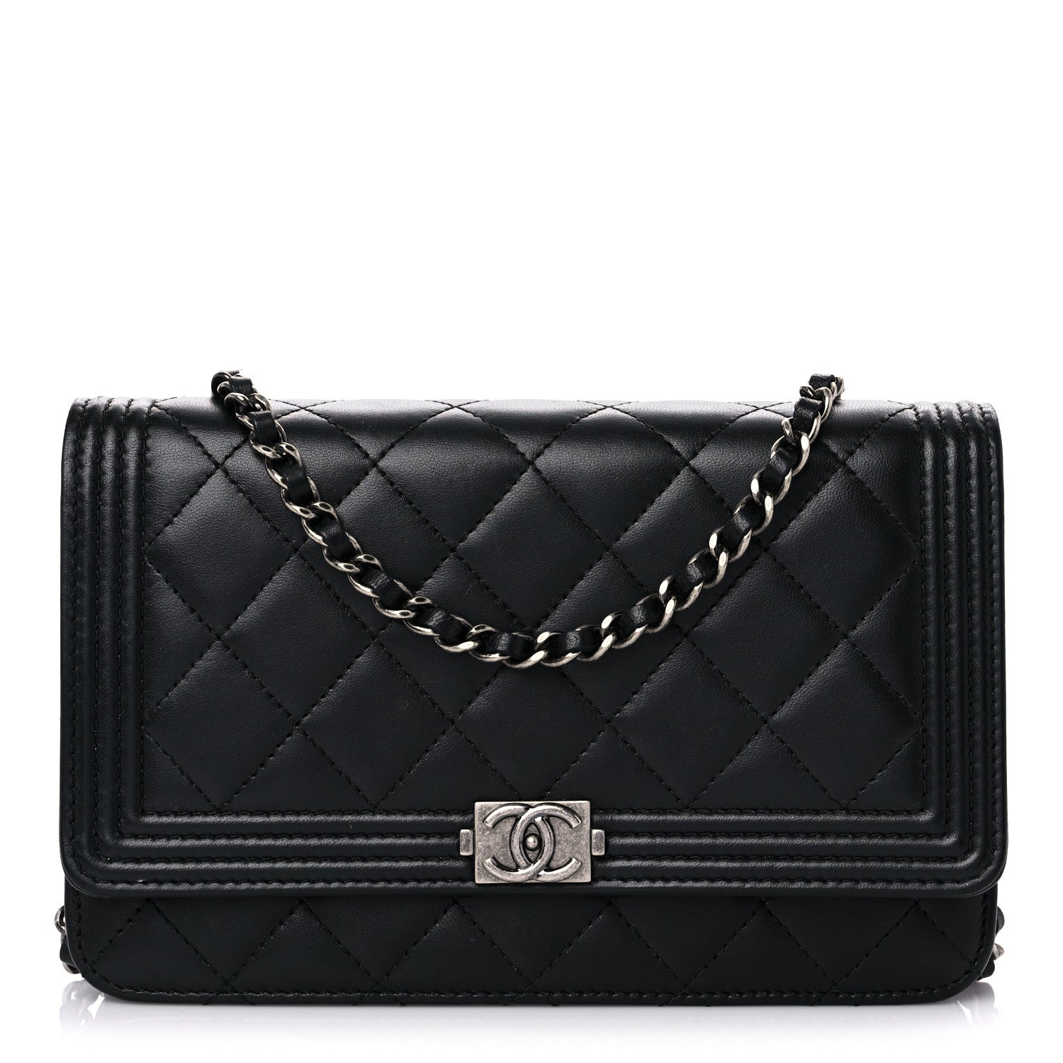 Chanel Lambskin Quilted Boy Wallet On Chain WOC Black 1 of 16