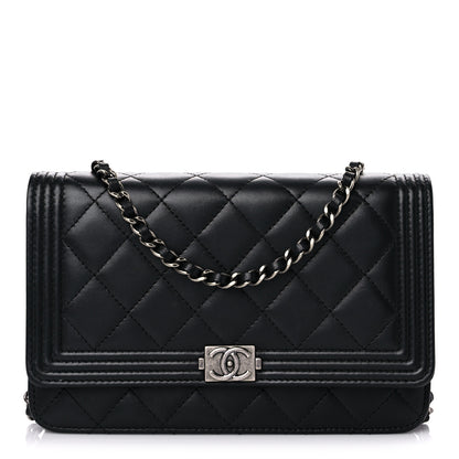 Chanel Lambskin Quilted Boy Wallet On Chain WOC Black 1 of 16