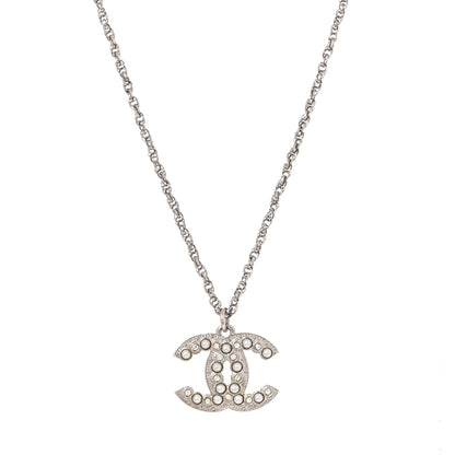 Chanel Crystal Pearl CC Necklace Silver 1 of 5