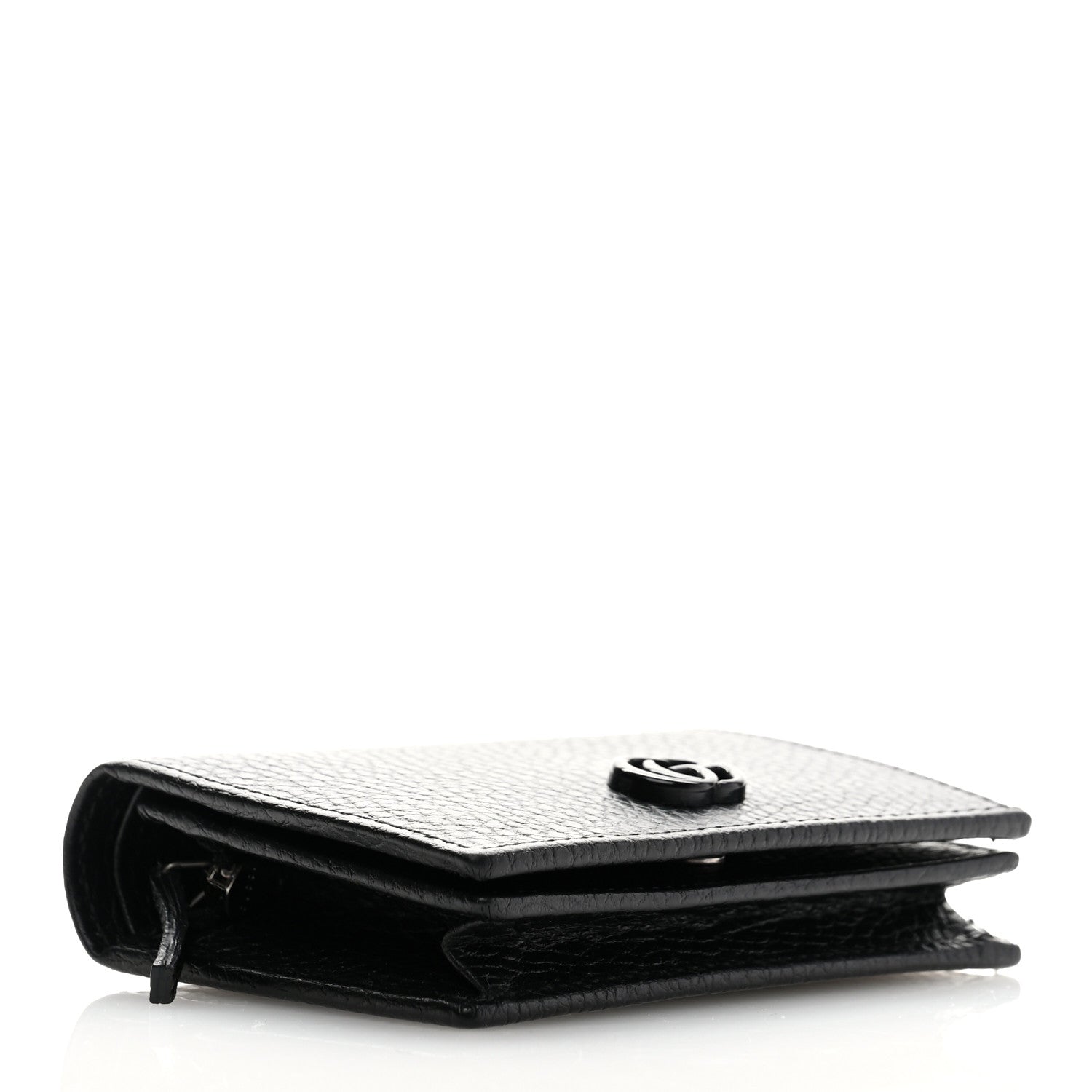Gucci Dollar Calfskin Enamel Monochrome GG Marmont Card Case Black 4 of 7