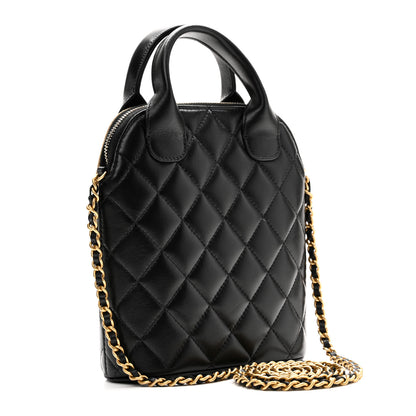 Chanel Suede Shiny Lambskin Quilted Top Handle Clutch With Chain Black Beige 3 of 10