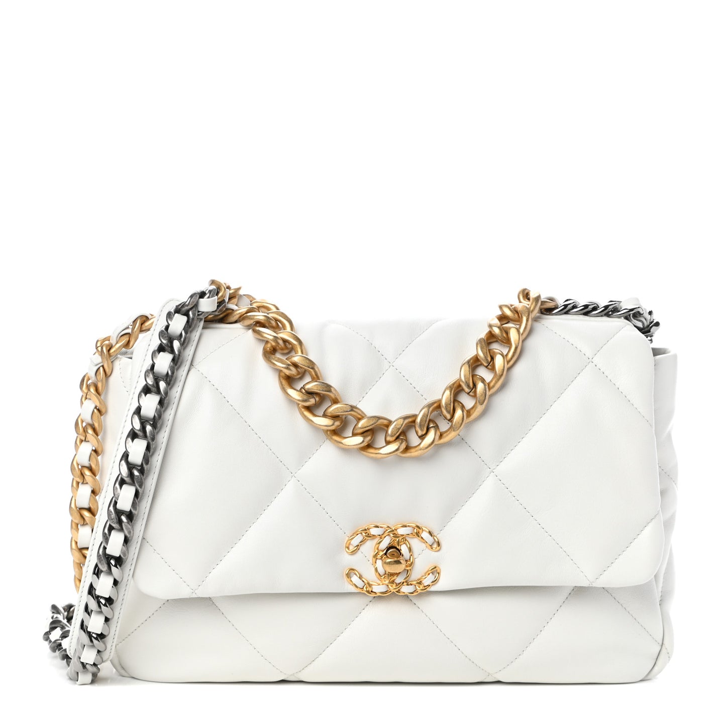 Goatskin Quilted Large Chanel 19 Flap White