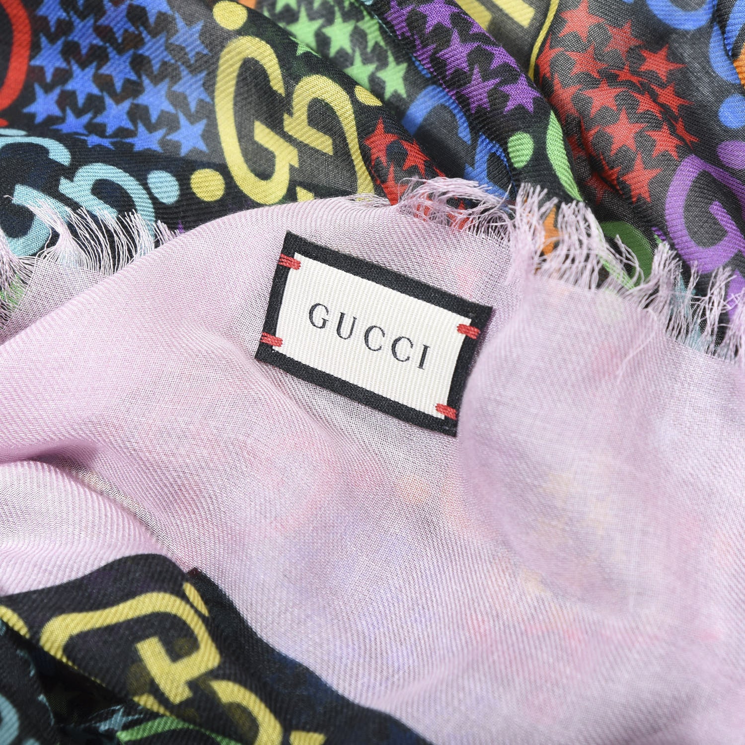 Gucci Silk Twill Lady GG Psychedelic Square Scarf Black Pink 3 of 3