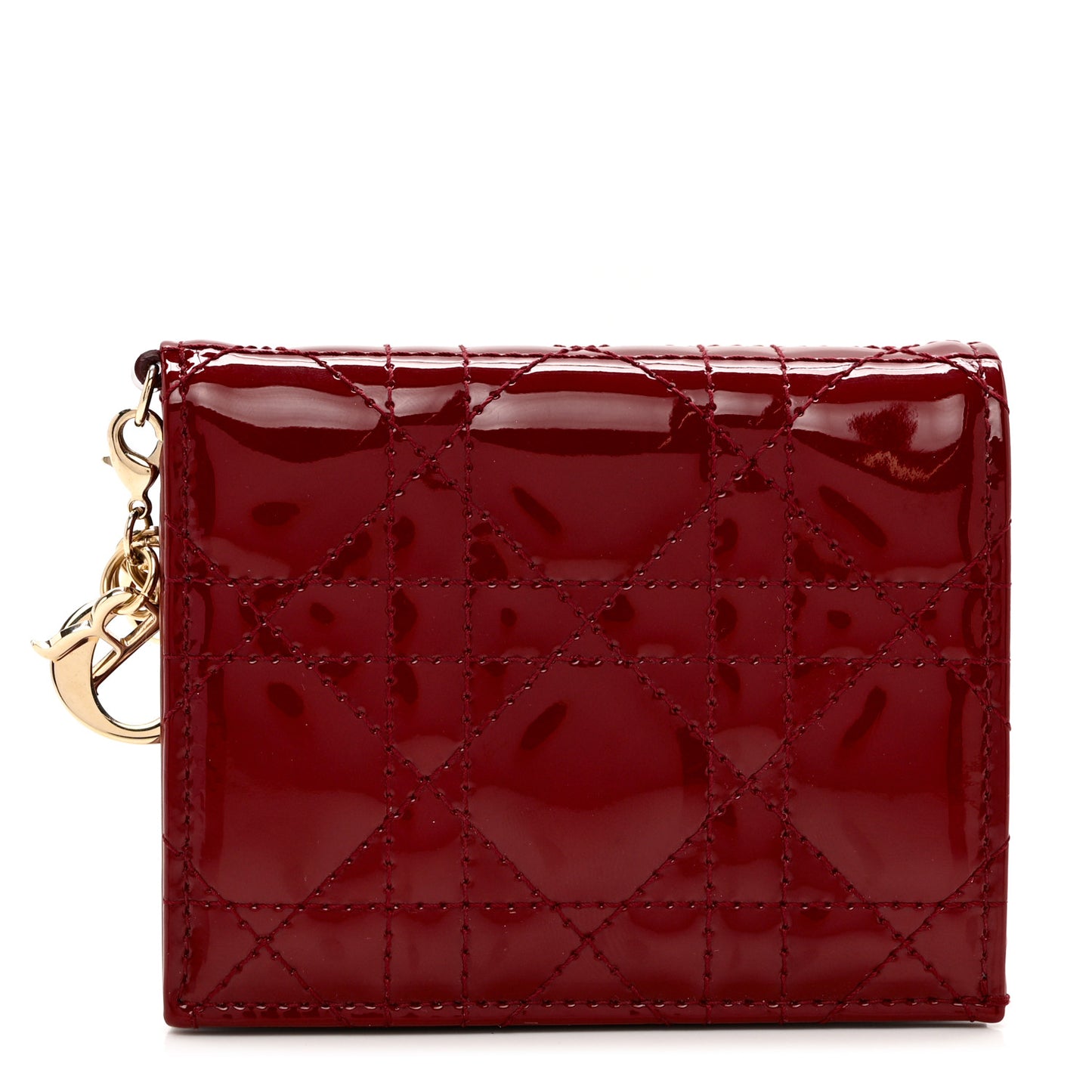 Patent Cannage Mini Lady Dior Wallet Cherry Red