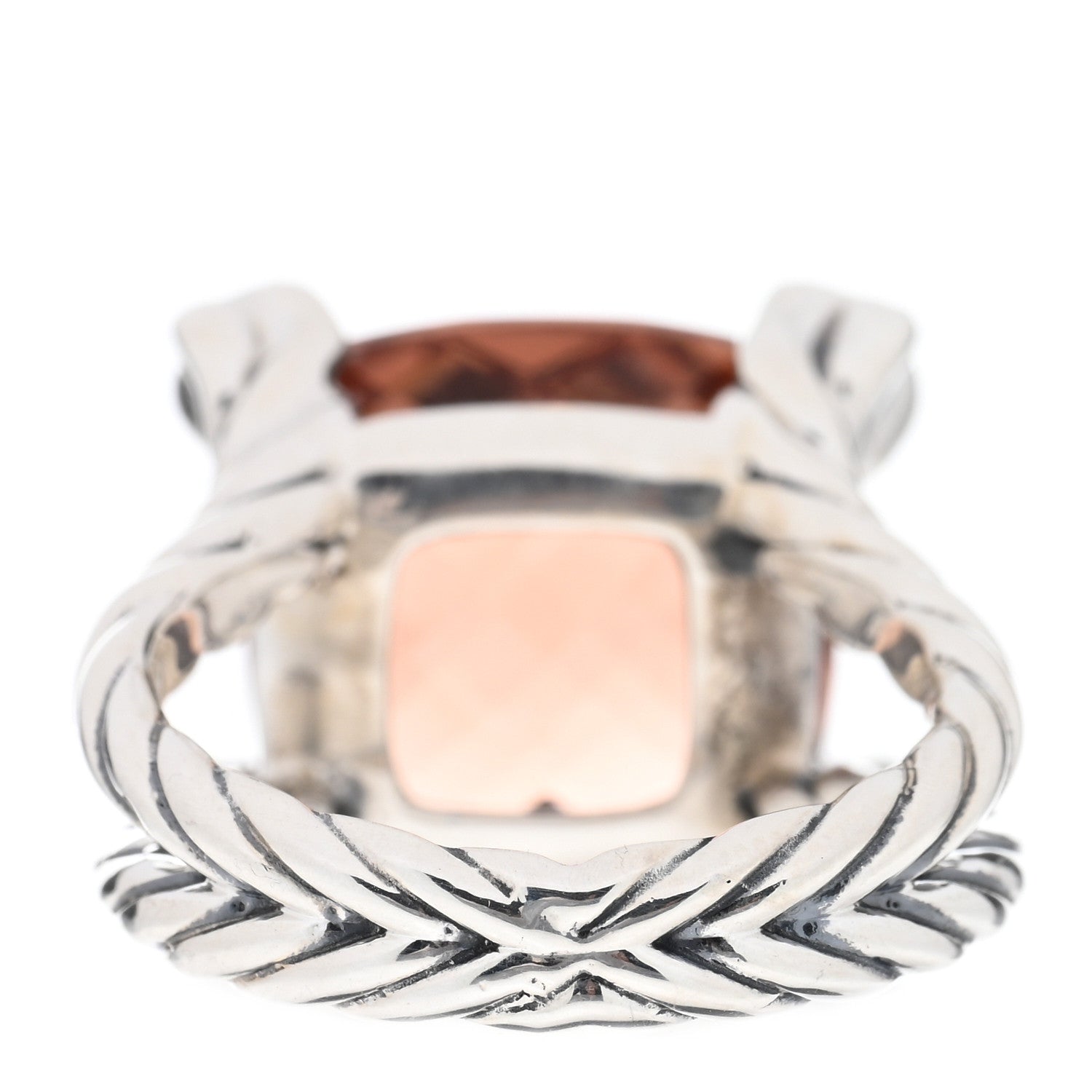 David Yurman Sterling Silver Diamond Morganite 15mm Cushion On Point Ring 53 6.5 3 of 4