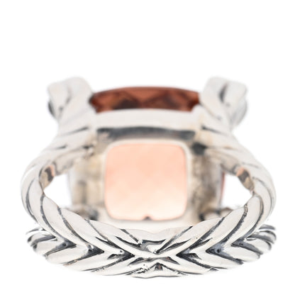 David Yurman Sterling Silver Diamond Morganite 15mm Cushion On Point Ring 53 6.5 3 of 4