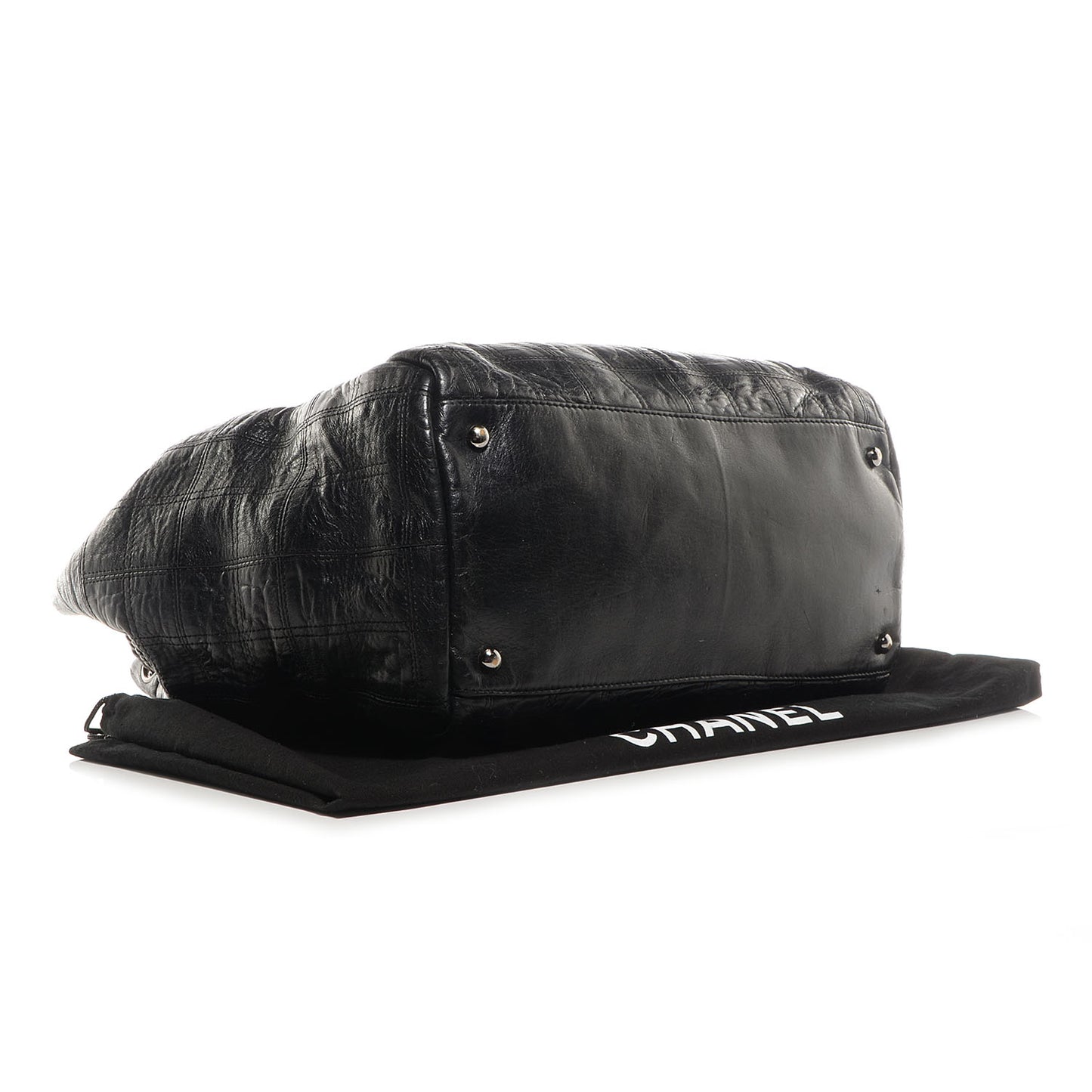Lambskin Square Stitched Lax Accordion Shoulder Bag Black