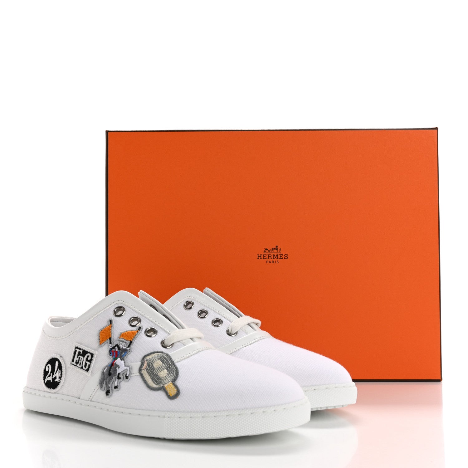 Hermes Canvas Embroidered Innocent Sneakers 36.5 White 11 of 11