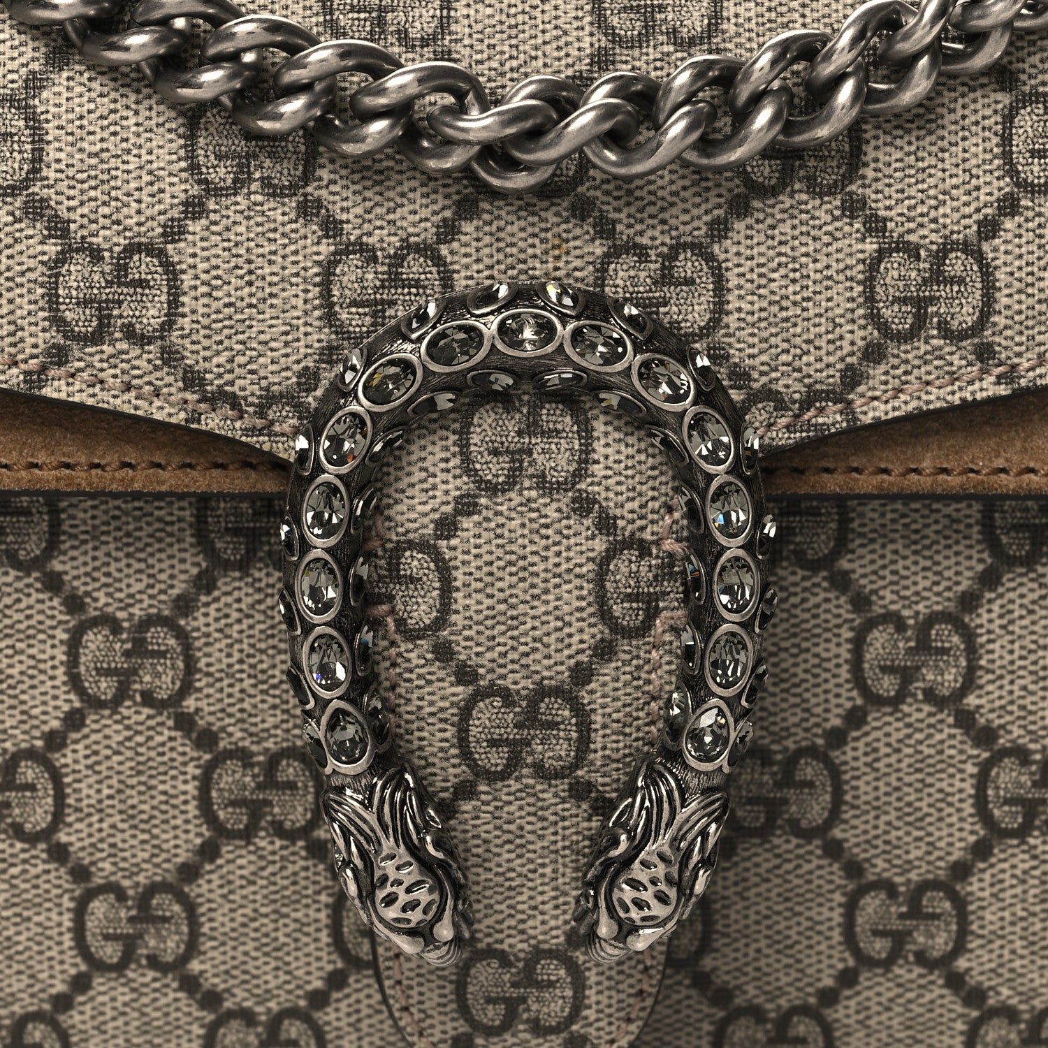Gucci GG Supreme Monogram Suede Crystal Small Dionysus Shoulder Bag Beige Ebony Taupe 8 of 13