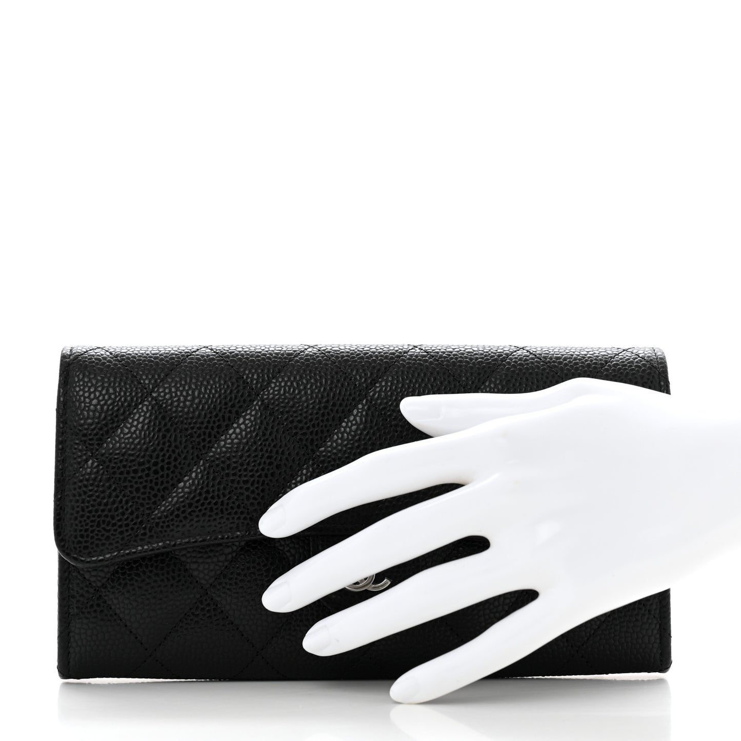 Caviar Quilted Large Gusset Flap Wallet Black