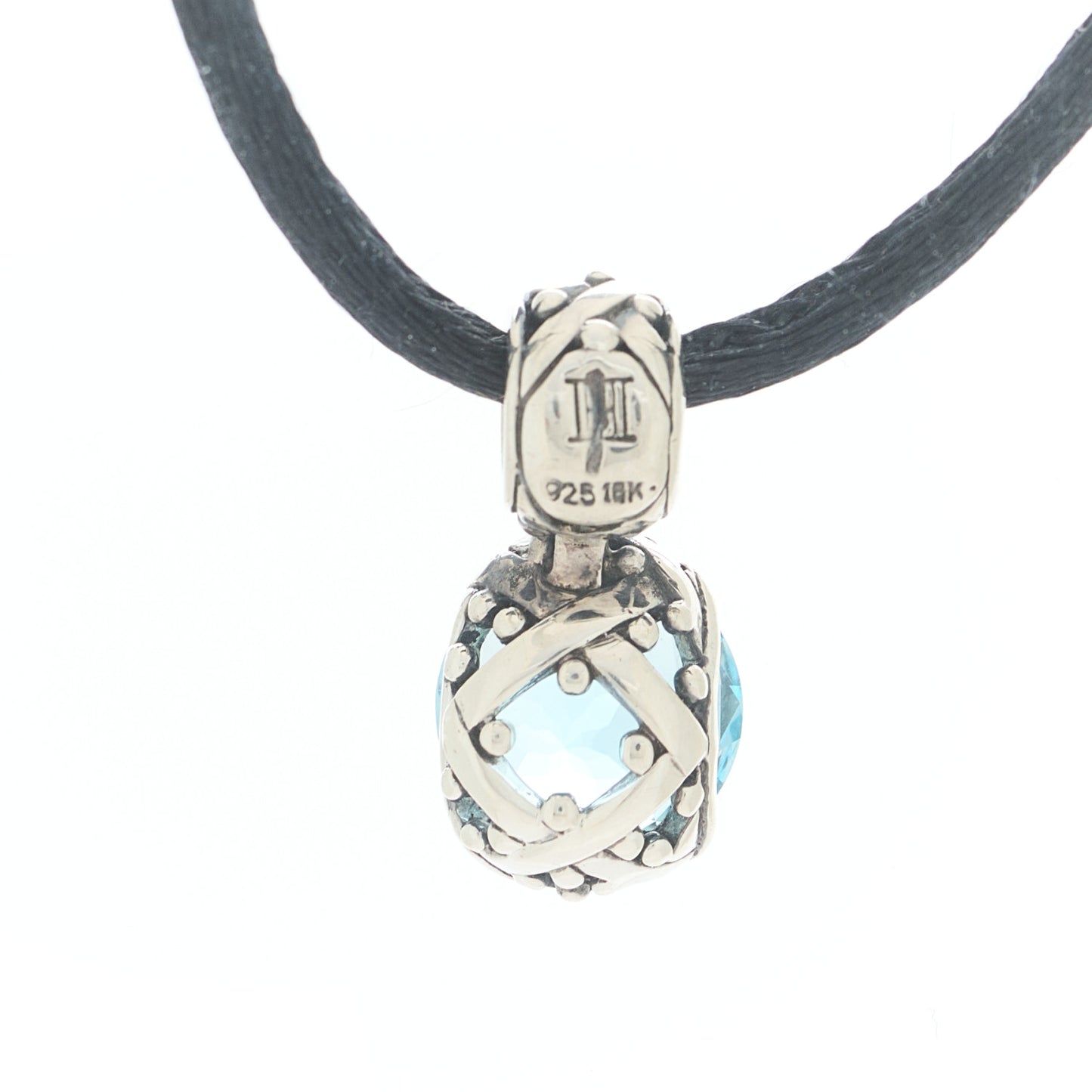 Sterling Silver 18K Yellow Gold Blue Topaz Silk Batu Sari Pendant Necklace