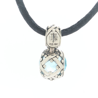John Hardy Sterling Silver 18K Yellow Gold Blue Topaz Silk Batu Sari Pendant Necklace 4 of 6