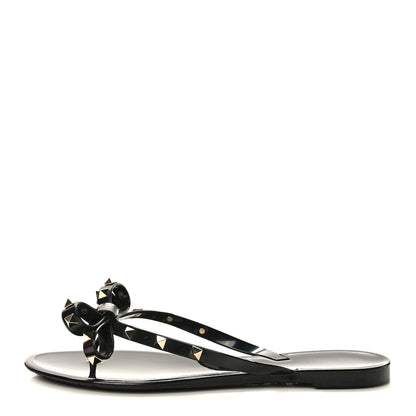Valentino Garavani PVC Jelly Rockstud Bow Thong Sandals 41 Black 1 of 8
