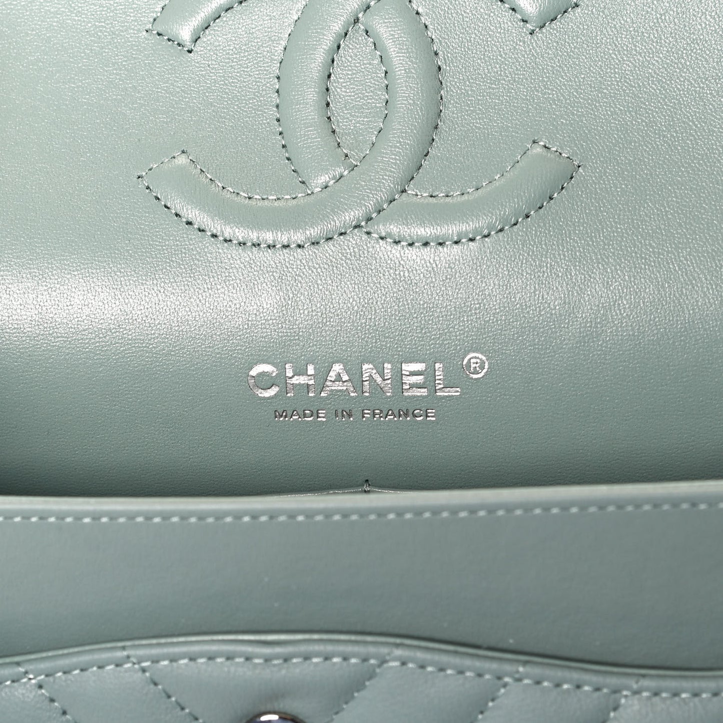Calfskin Chevron Quilted Medium Double Flap Dark Green