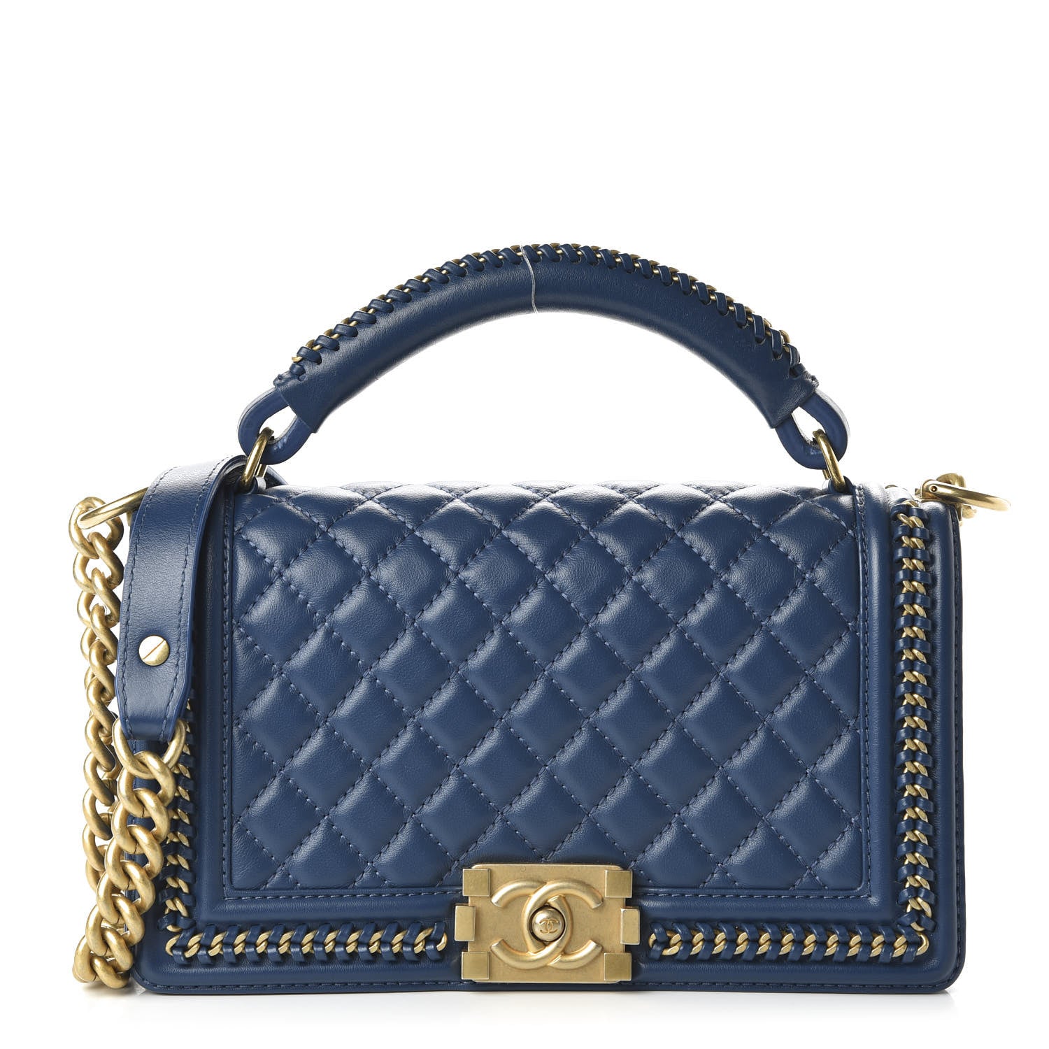 Chanel Calfskin Quilted Medium Top Handle Boy Flap Blue 1 of 14