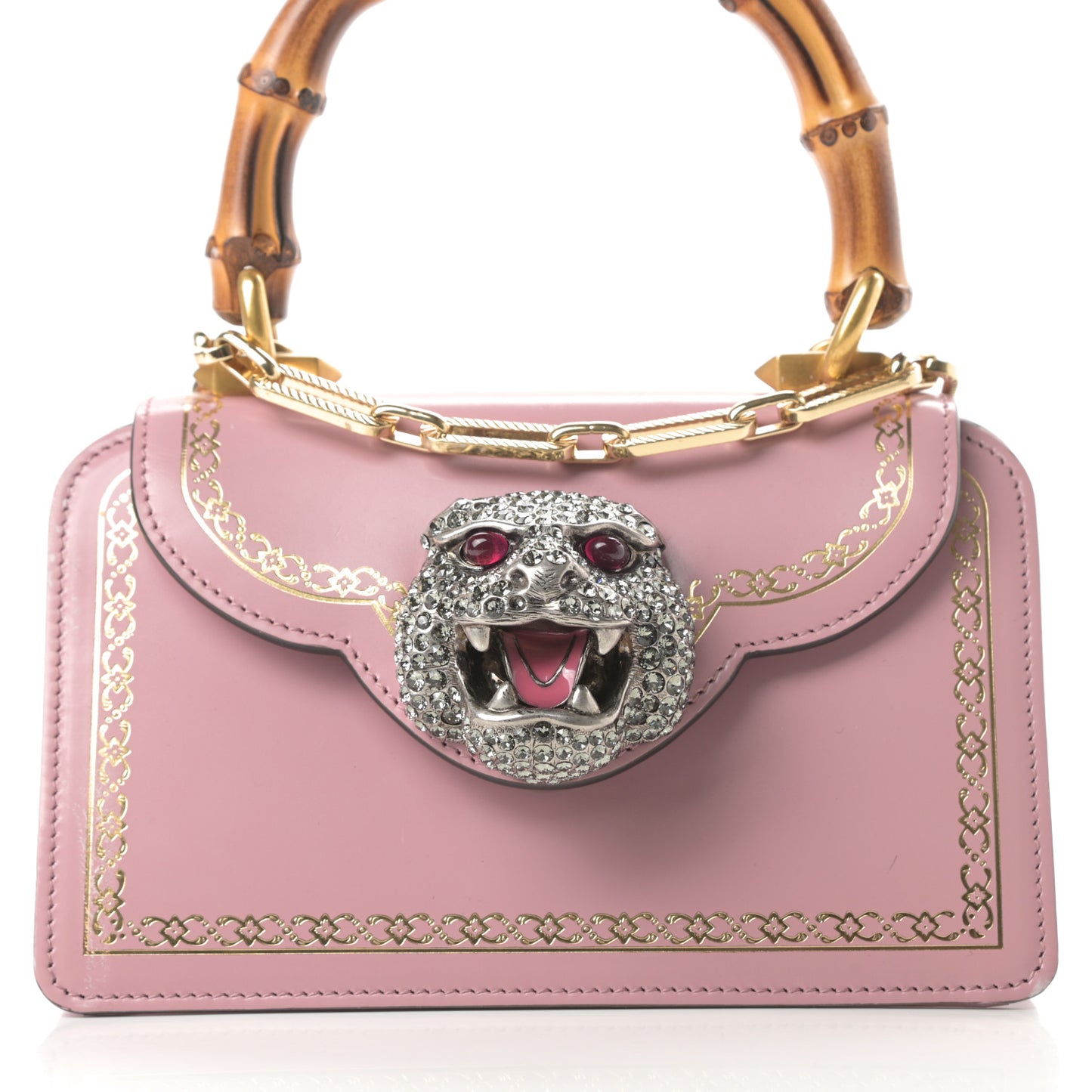 Calfskin Bamboo Crystal Mini Thiara Top Handle Bag Carmine Rose Gold