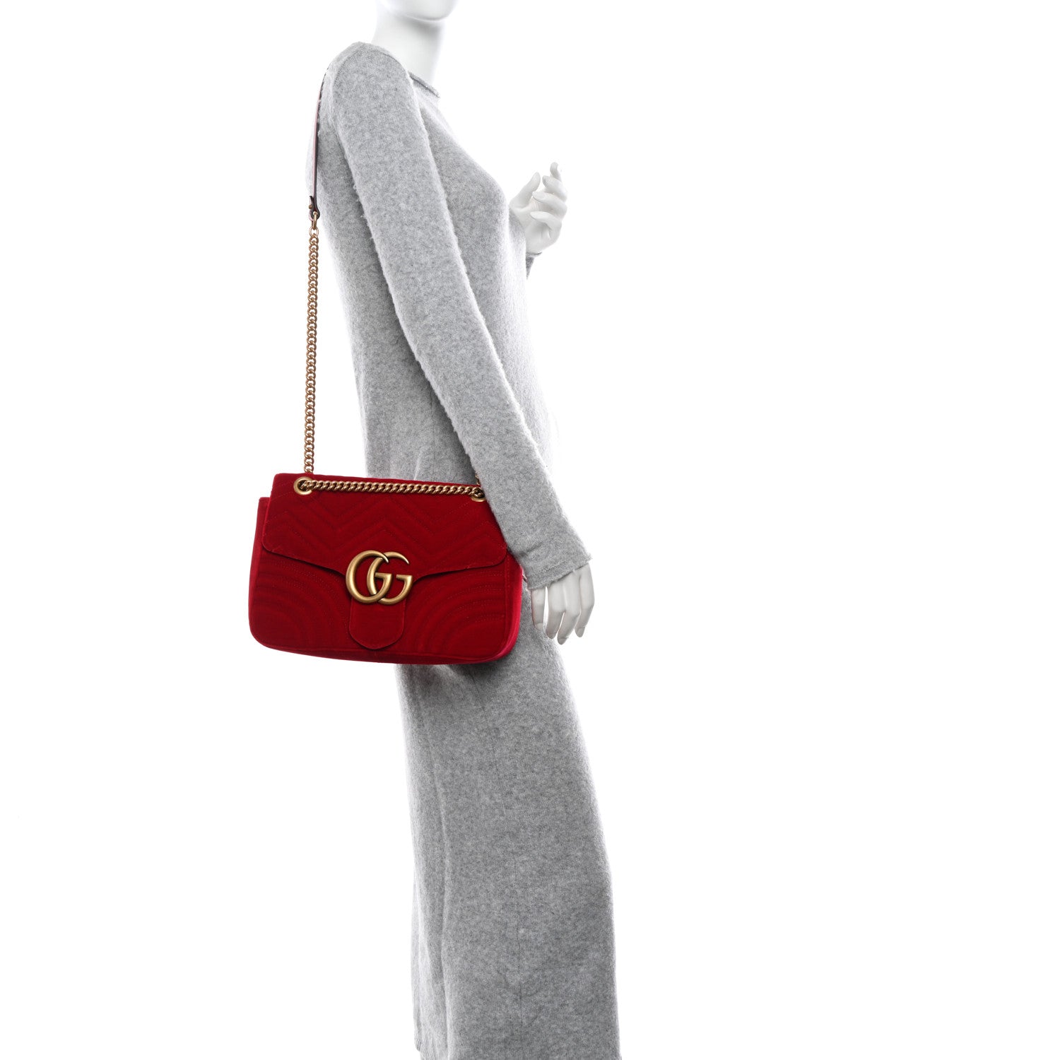 Gucci Velvet Matelasse Medium GG Marmont Shoulder Bag Hibiscus Red 2 of 10