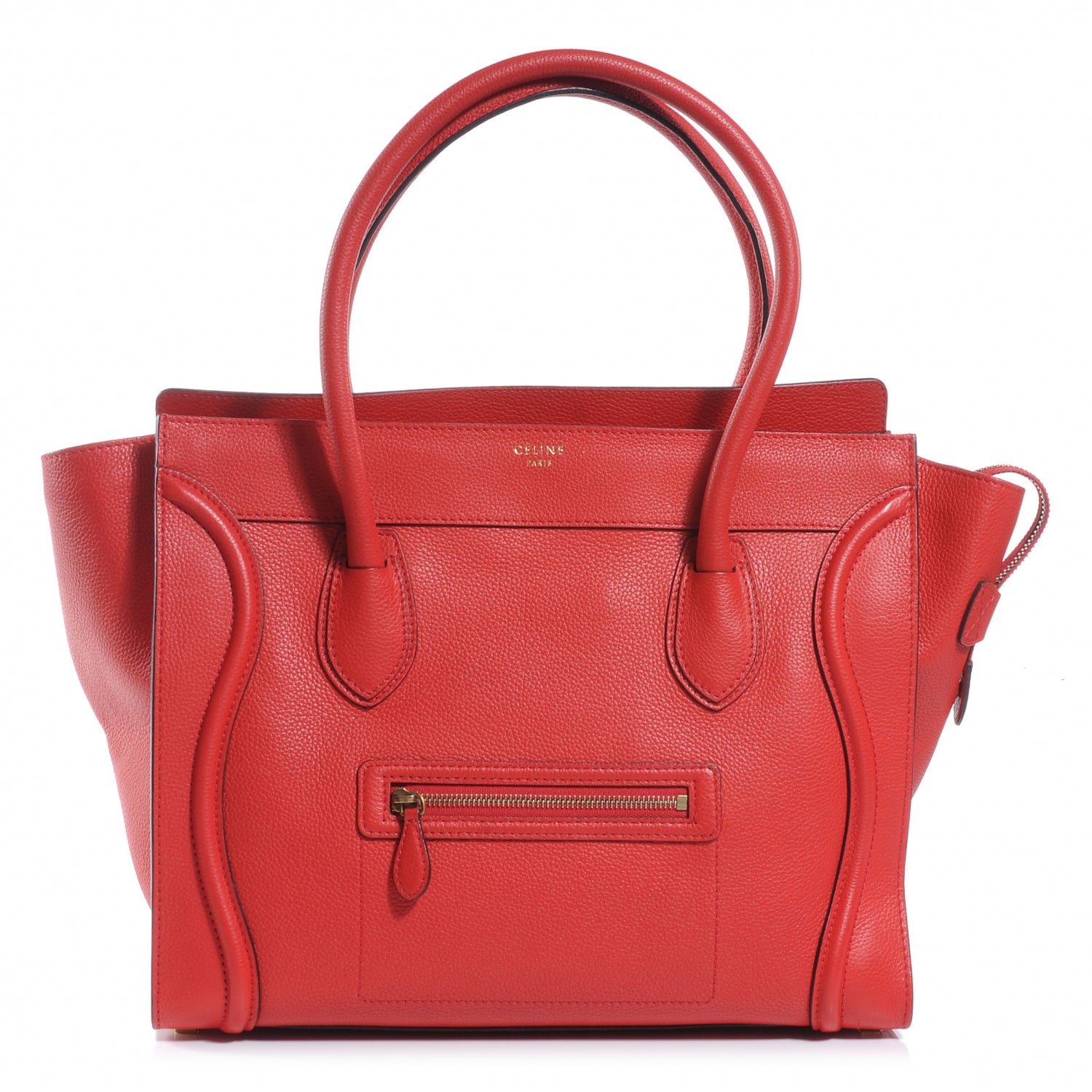 Celine Drummed Leather Shoulder Luggage Red 1 of 10