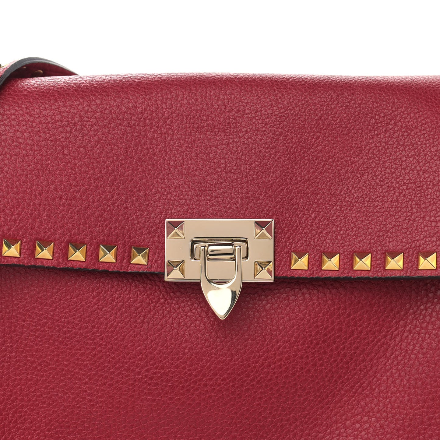 Pebbled Calfskin Rockstud Shoulder Bag Red