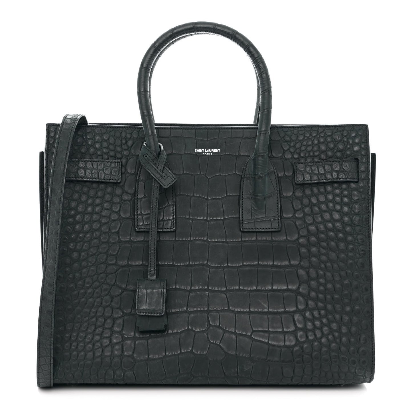 Calfskin Crocodile Embossed Small Sac de Jour Dusty Black