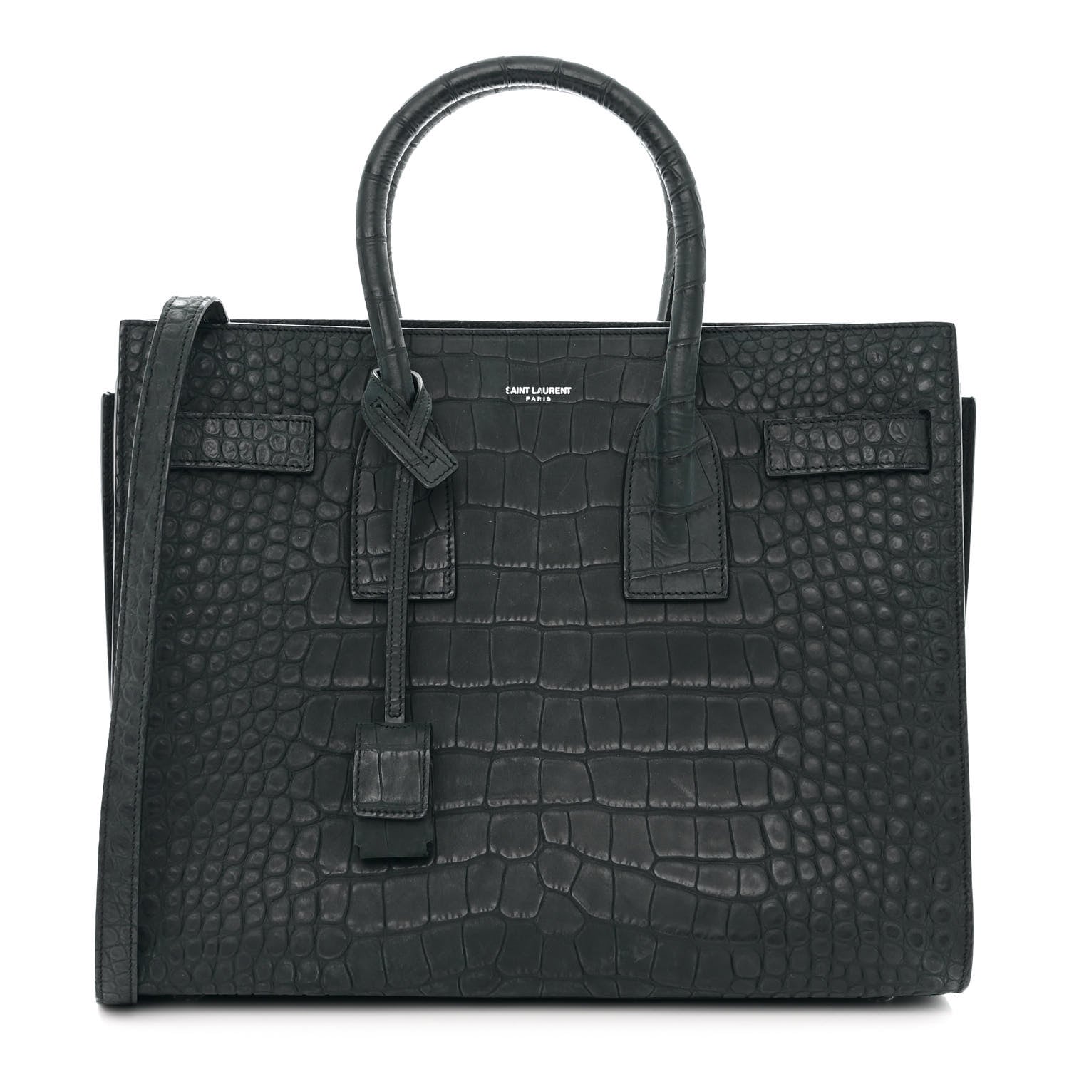 Saint Laurent Calfskin Crocodile Embossed Small Sac de Jour Dusty Black 1 of 10