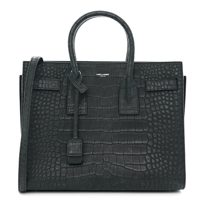 Saint Laurent Calfskin Crocodile Embossed Small Sac de Jour Dusty Black 1 of 10