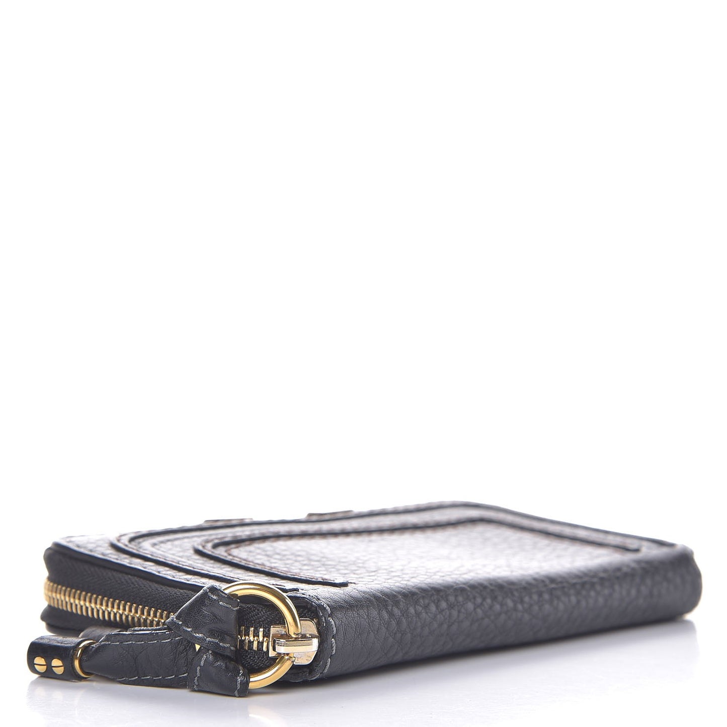 Grained Calfskin Marcie Long Zip Around Wallet Black