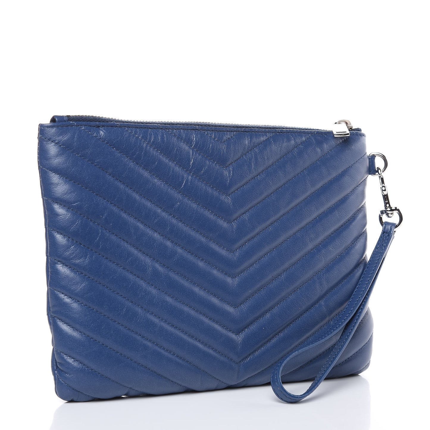 Calfskin Matelasse Chevron Monogram A5 Wristlet Medium Blue