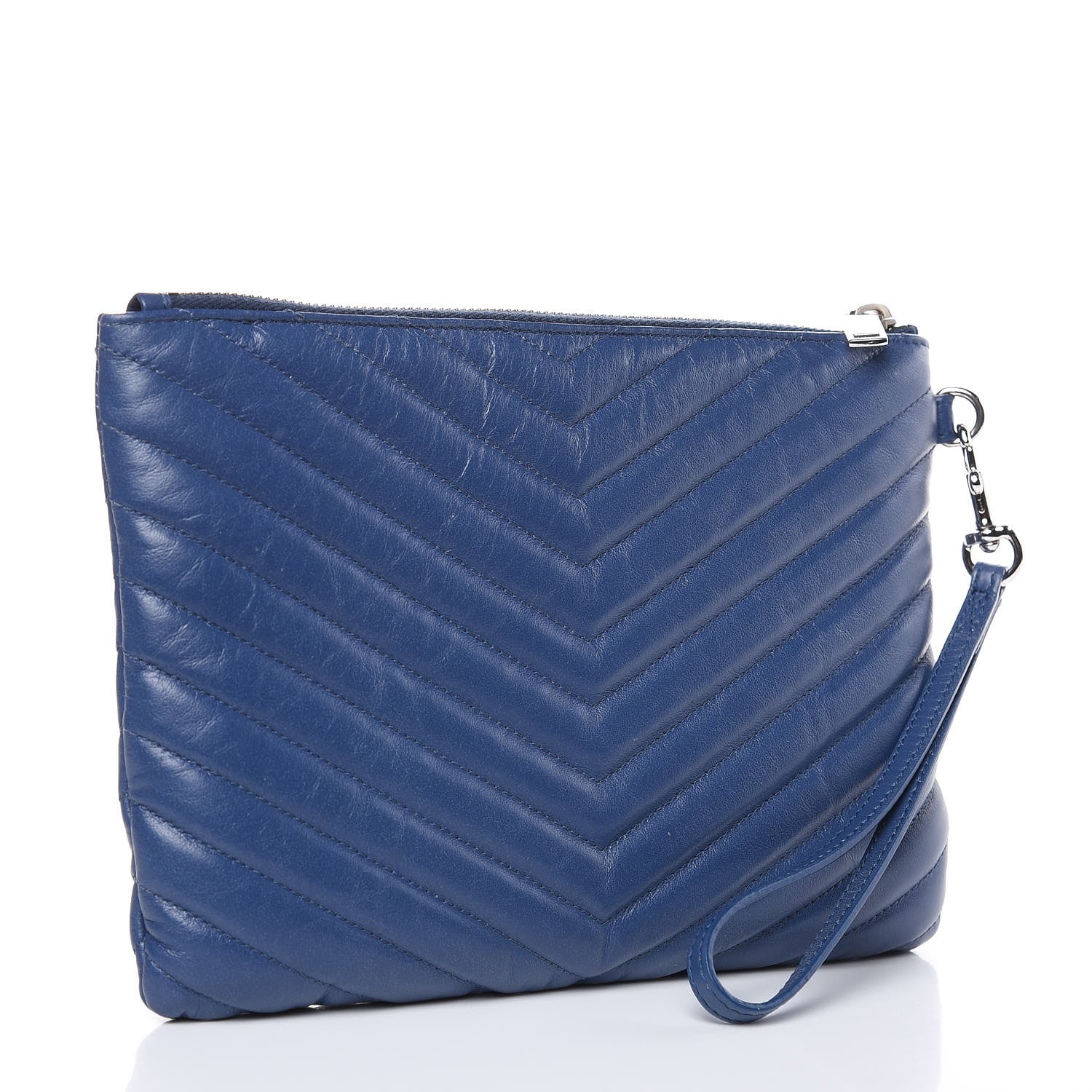Saint Laurent Calfskin Matelasse Chevron Monogram A5 Wristlet Medium Blue 3 of 9