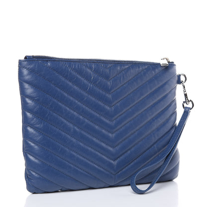 Saint Laurent Calfskin Matelasse Chevron Monogram A5 Wristlet Medium Blue 3 of 9