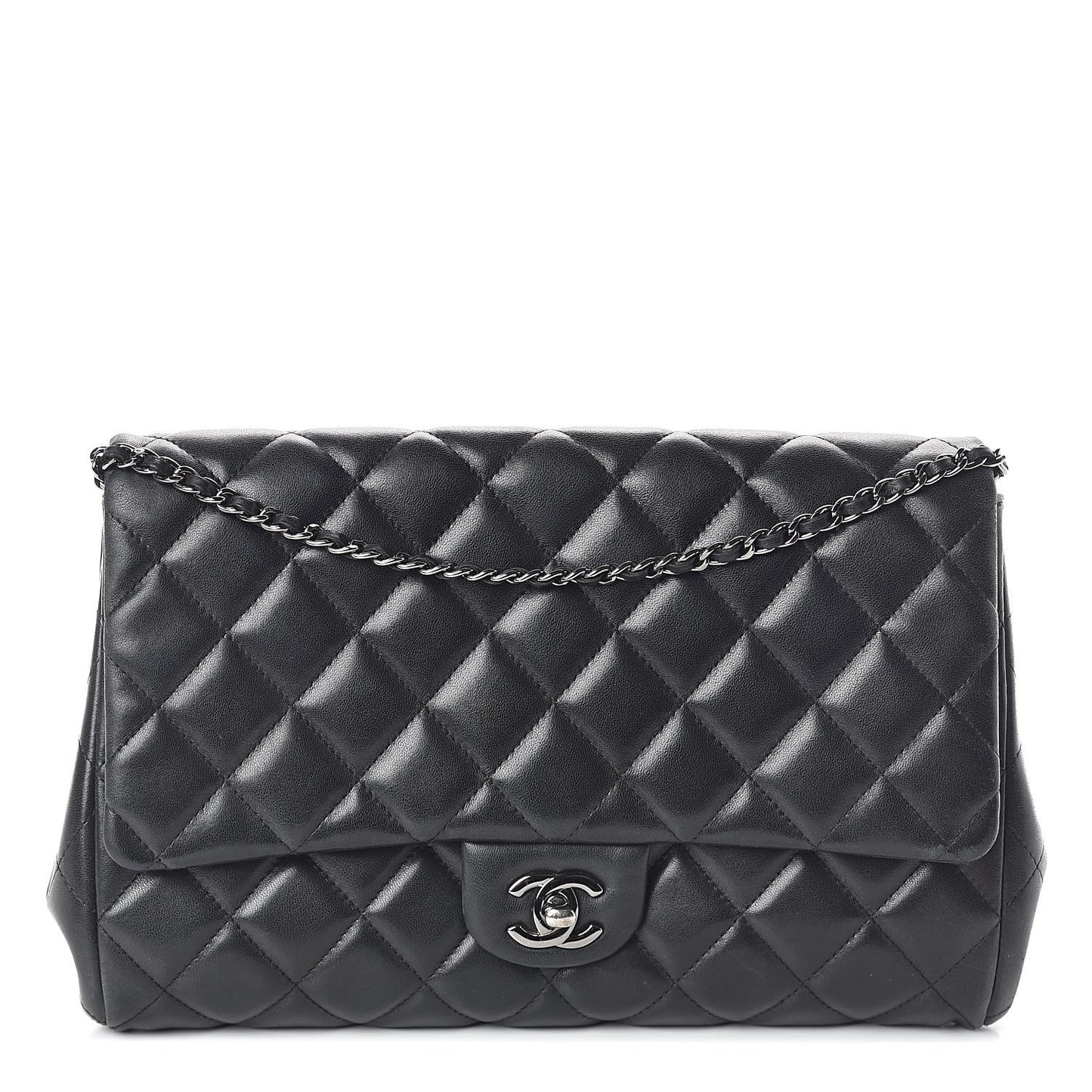 Lambskin Quilted Clutch With Chain Flap Black