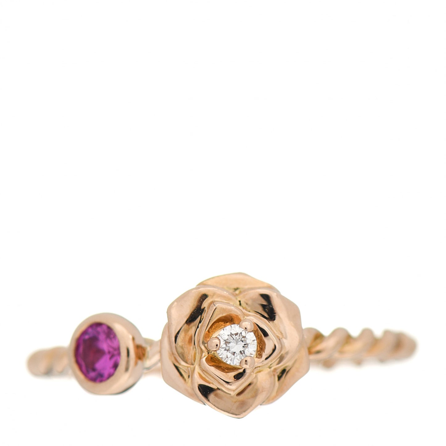 18K Rose Gold Diamond Pink Sapphire Rose Ring 51 5.75