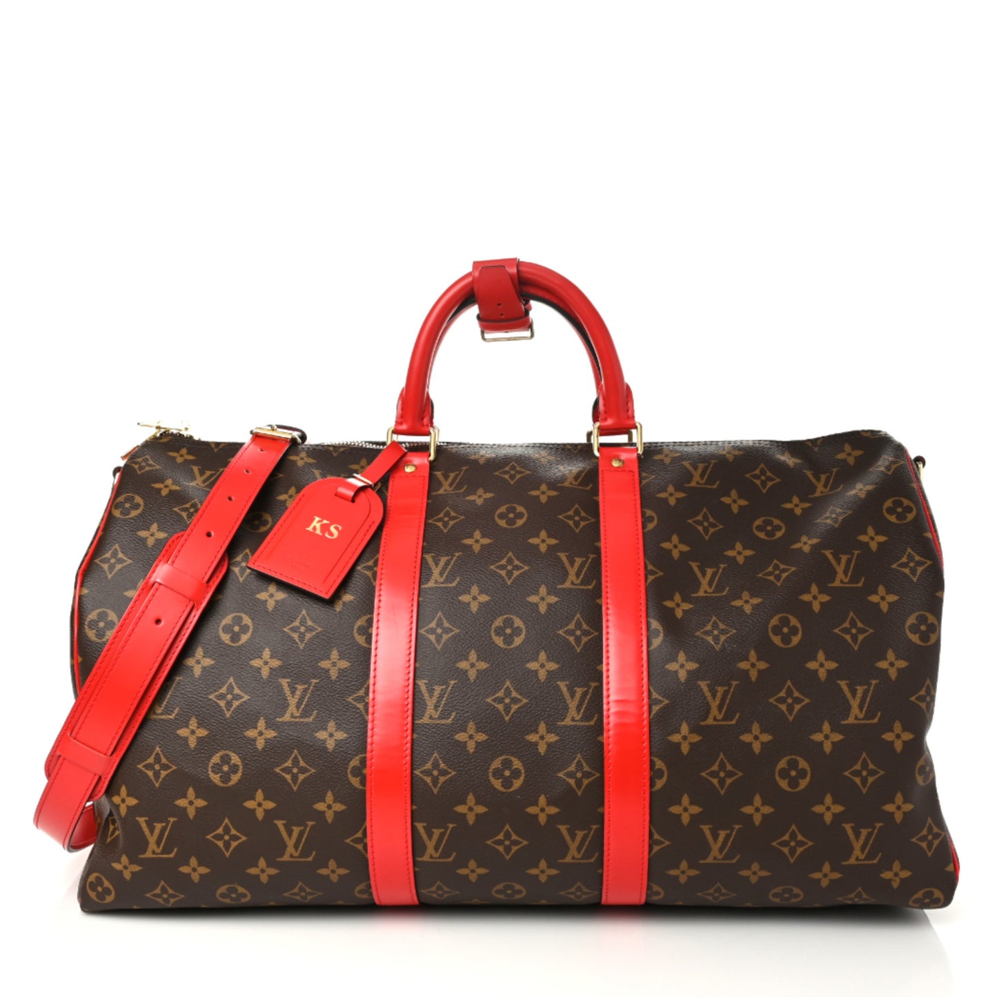 Calfskin Monogram Keepall Bandouliere 50 Coquelicot