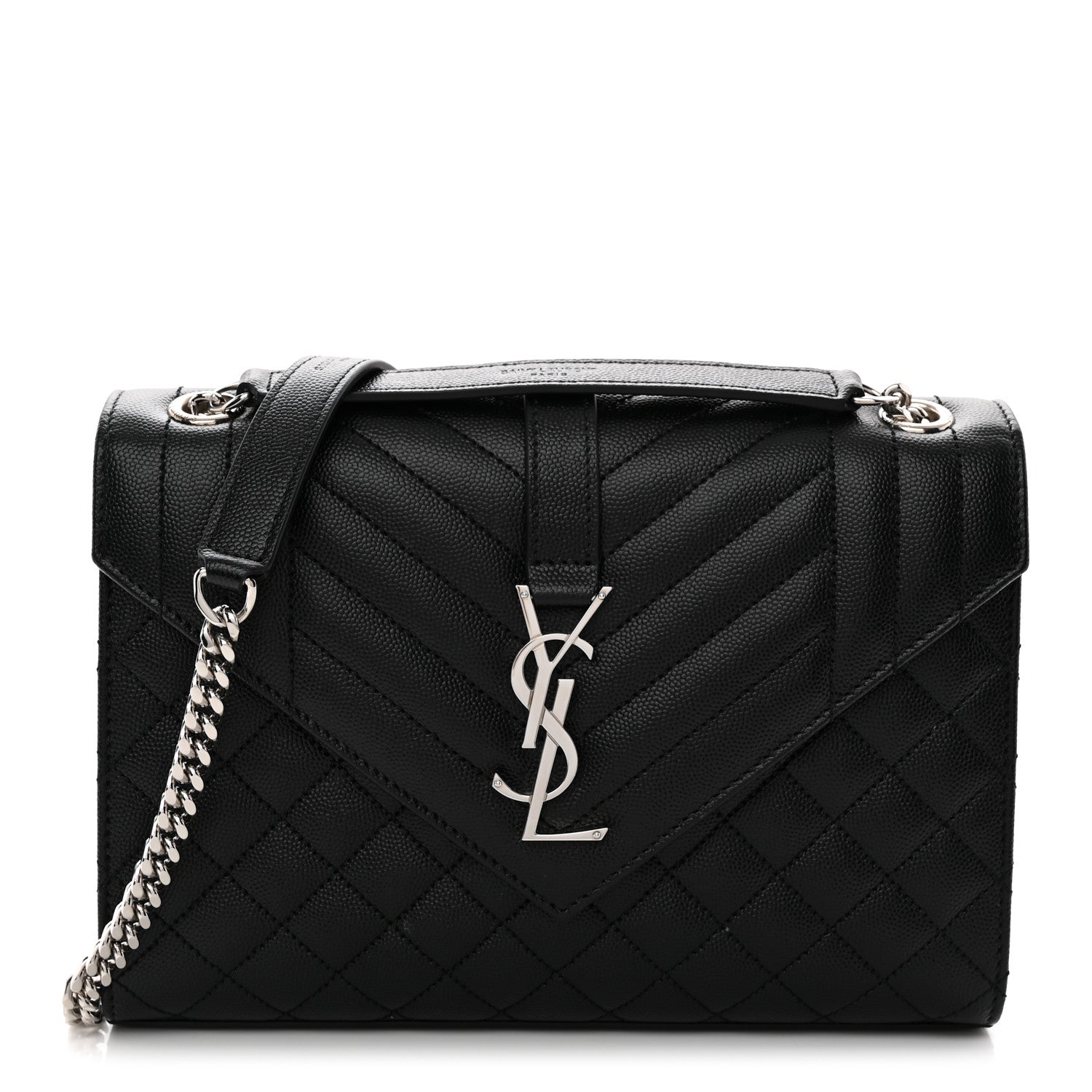 Saint Laurent Grain De Poudre Textured Mixed Matelasse Triquilt Medium Monogram Satchel Black 1 of 11