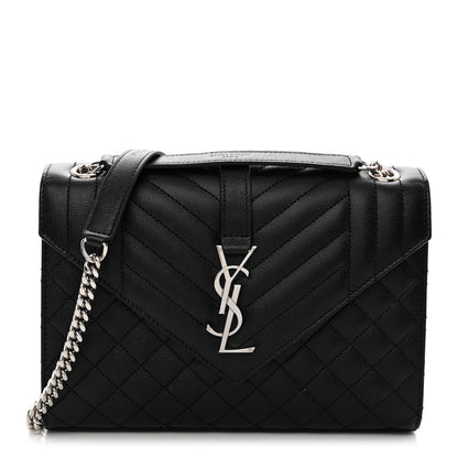 Saint Laurent Grain De Poudre Textured Mixed Matelasse Triquilt Medium Monogram Satchel Black 1 of 11