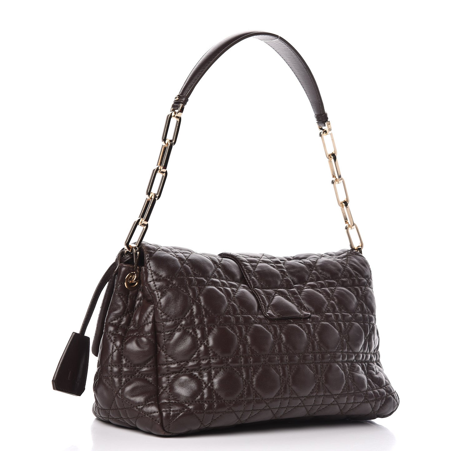 Lambskin Cannage Large New Lock Flap Bag Brown