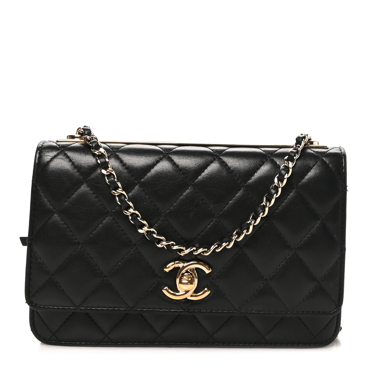 Lambskin Quilted Trendy CC Wallet On Chain WOC Black