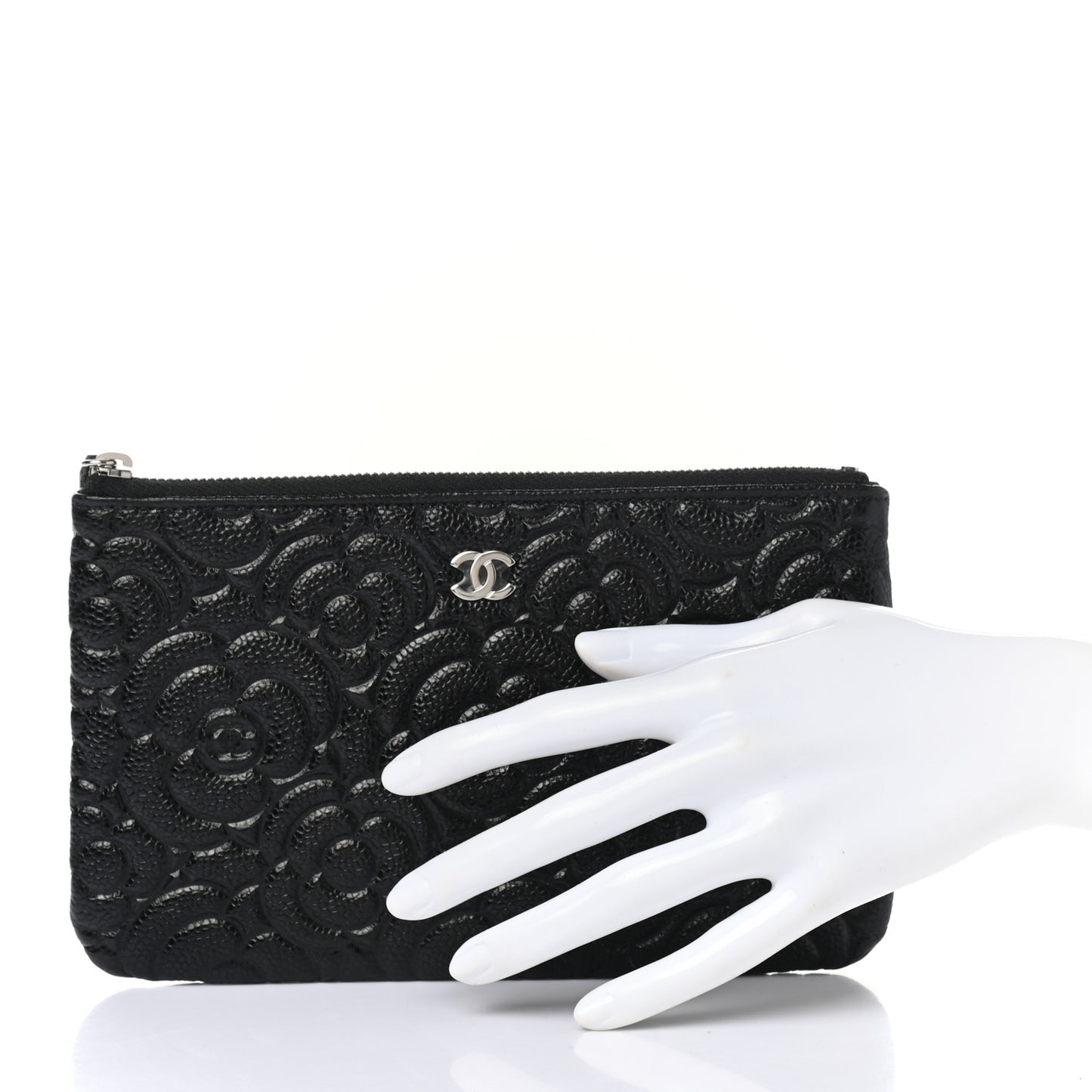 Caviar Camellia Embossed Cosmetic Pouch Black