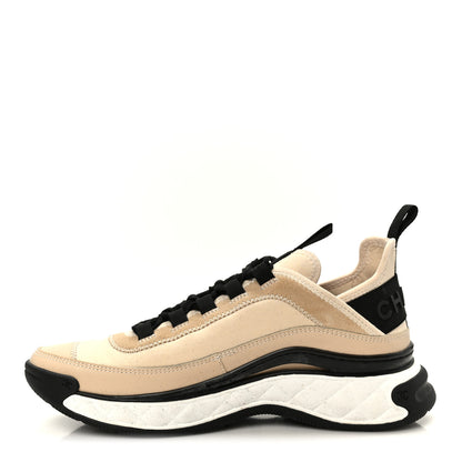 Chanel Velvet Calfskin Mixed Fibers CC Sneakers 37.5 Beige 1 of 10
